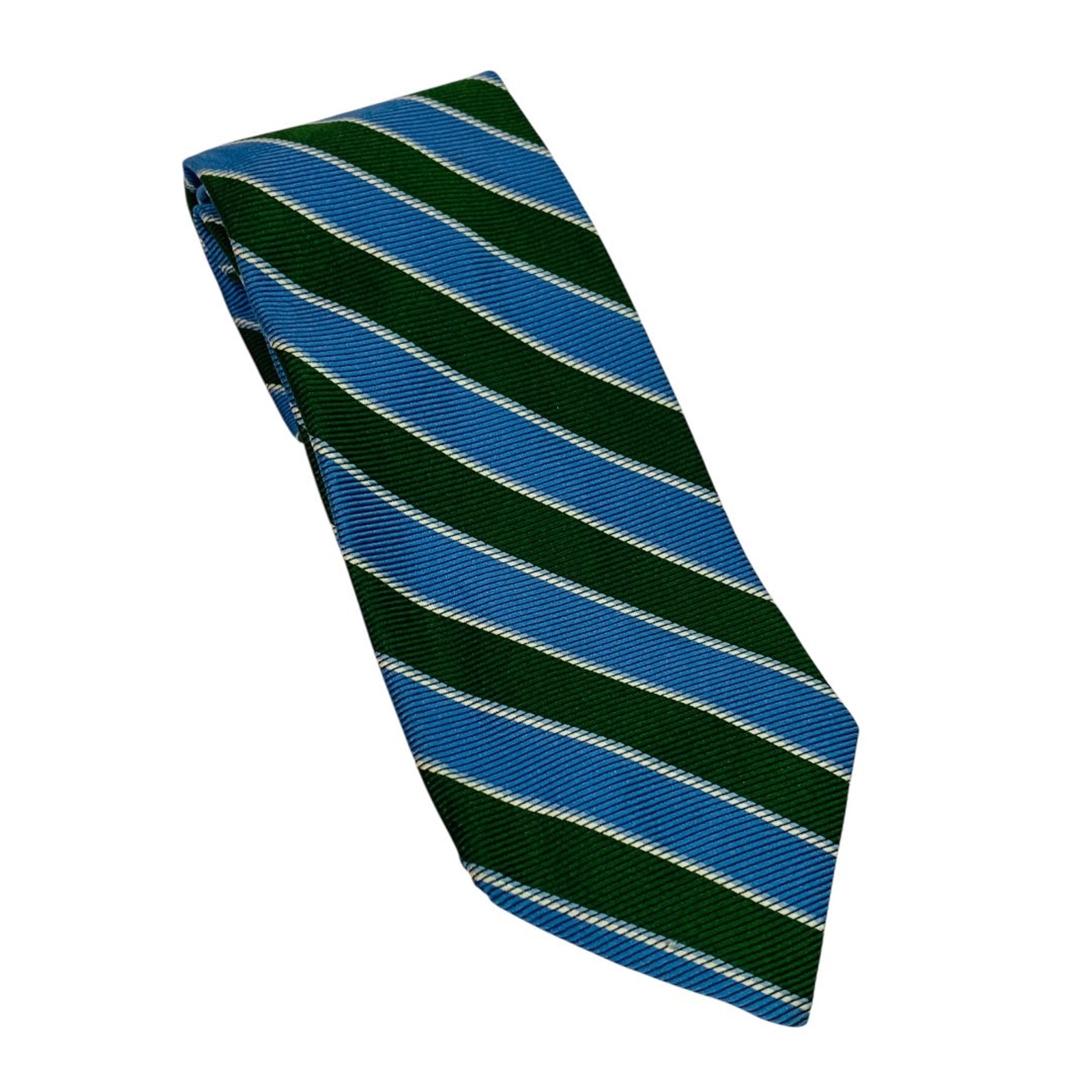 Brooks Brother Mens Woven Silk Necktie Tie Green Blue Stripe 2 375 Width 60